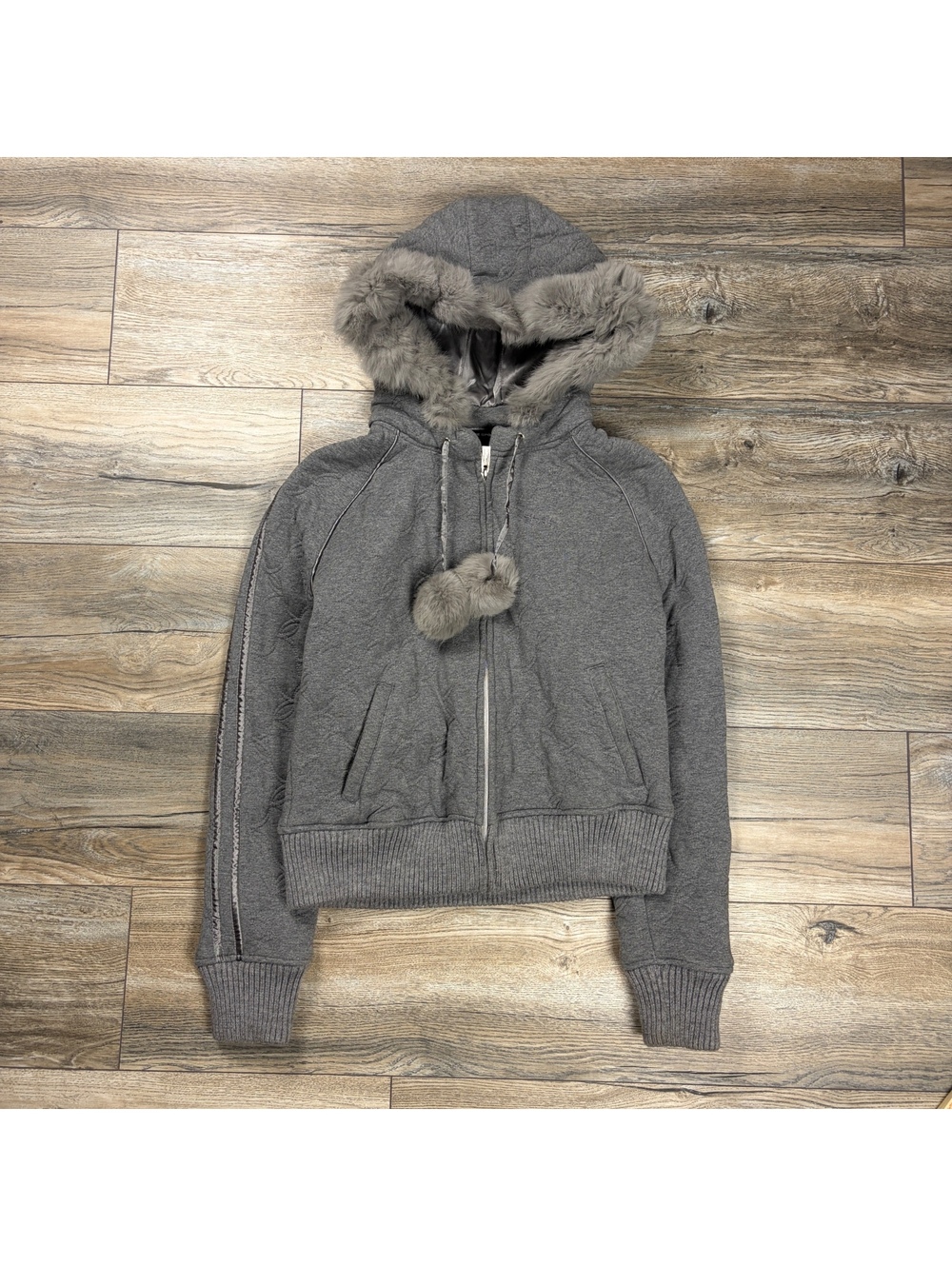 Bebe Sport gray fur trim hooded jacket